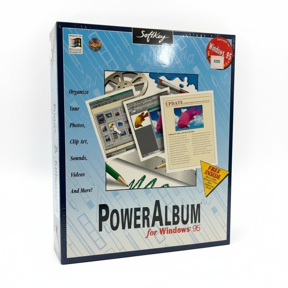 SoftKey PowerAlbum Windows 95 Big Box PC Software CD-ROM New Sealed Vintage